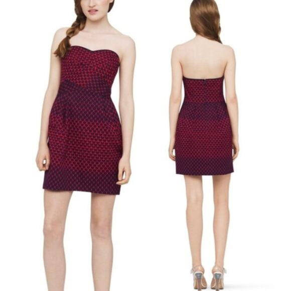 Club Monaco Nelly Strapless Cocktail Dress Size 10 Red And Blue Heart Print - Picture 1 of 14